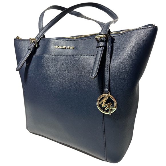 Michael Kors Ciara Navy Blue Saffanio Leather Two Strap Zippered Shoulder Tote - Picture 4 of 12